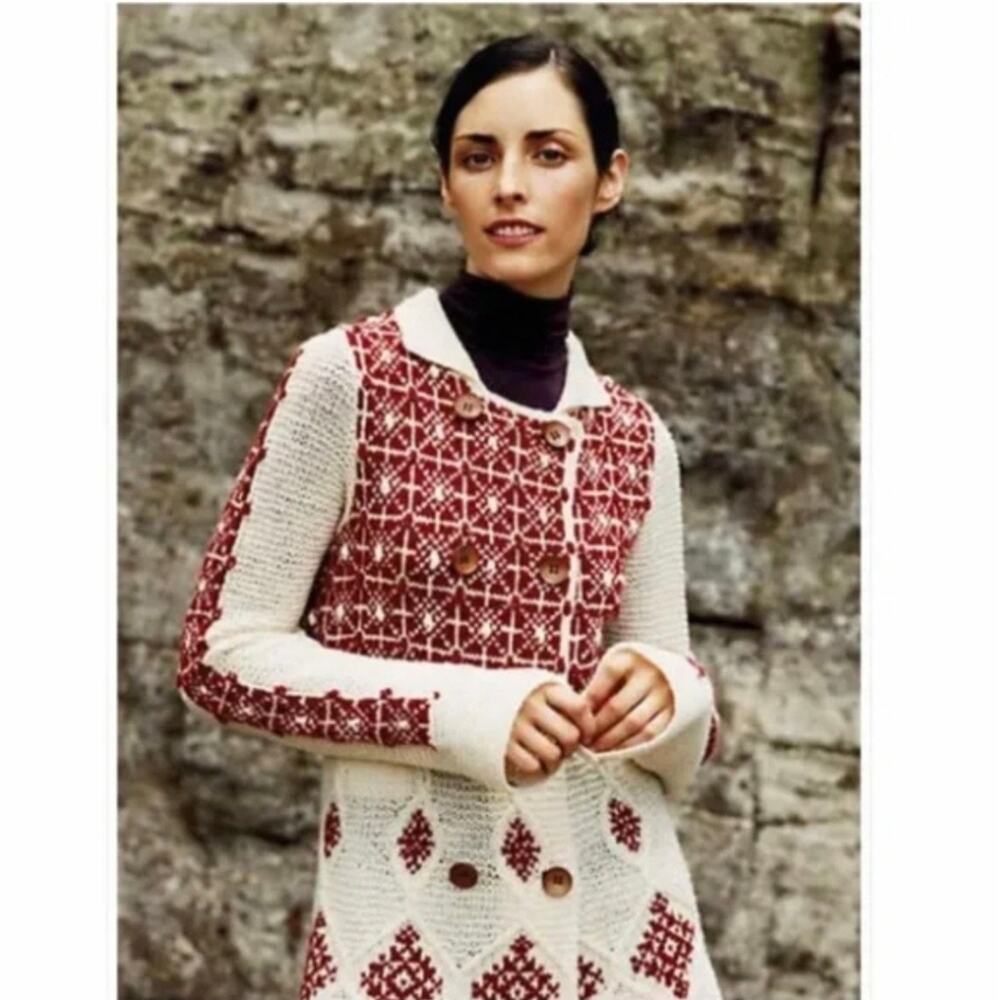 Sparrow Anthropology Lantern Mile Long Brick Red Nordic Wool Sweater Coat M